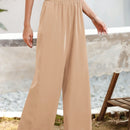 Essnce pantalones casuales sueltos de pierna ancha con bolsillos y cintura fruncida de unicolor para mujeres