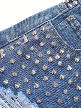 Shorts Vaqueros Rasgados Con Remaches