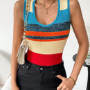 Essnce Sueter Sin Mangas Para Mujeres, Ajustado, Acanalado Y Con Bloque De Color Y Rayas