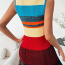 Essnce Sueter Sin Mangas Para Mujeres, Ajustado, Acanalado Y Con Bloque De Color Y Rayas