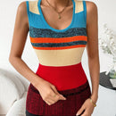 Essnce Sueter Sin Mangas Para Mujeres, Ajustado, Acanalado Y Con Bloque De Color Y Rayas