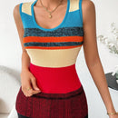 Essnce Sueter Sin Mangas Para Mujeres, Ajustado, Acanalado Y Con Bloque De Color Y Rayas