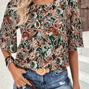 Camisa De Mujer Con Cuello Redondo Y Estampado De Cachemira