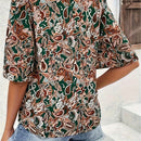 Camisa De Mujer Con Cuello Redondo Y Estampado De Cachemira