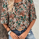 Camisa De Mujer Con Cuello Redondo Y Estampado De Cachemira