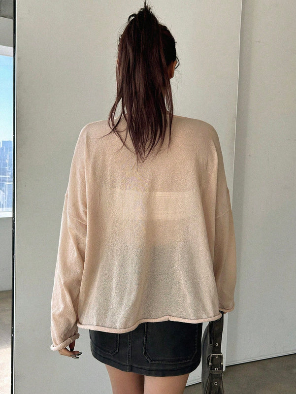 DAZY Jersey De Manga Larga Delgada De Ajuste Holgado De Color Solido Para Mujer