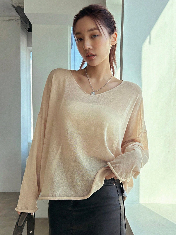 DAZY Jersey De Manga Larga Delgada De Ajuste Holgado De Color Solido Para Mujer