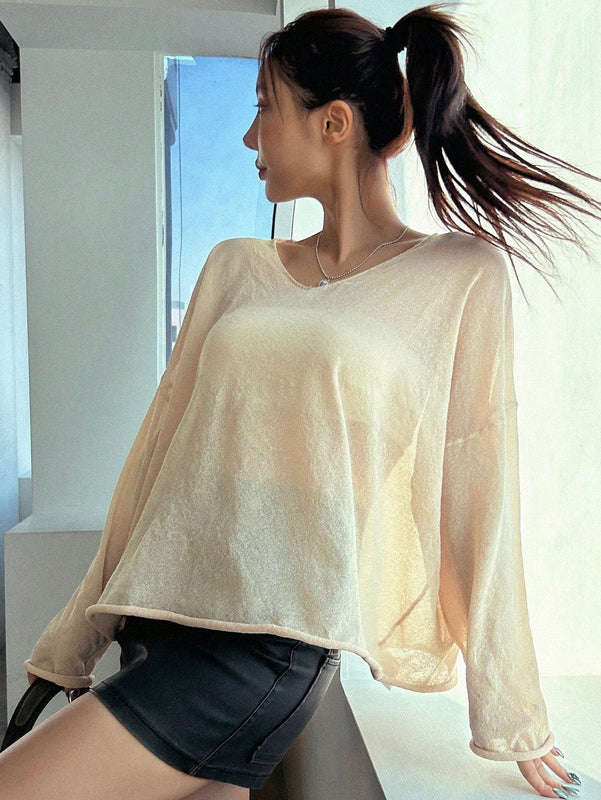 DAZY Jersey De Manga Larga Delgada De Ajuste Holgado De Color Solido Para Mujer