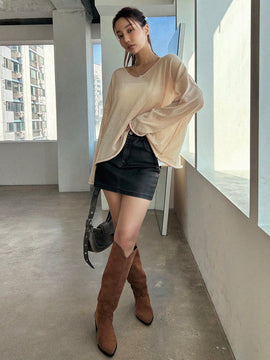 DAZY Jersey De Manga Larga Delgada De Ajuste Holgado De Color Solido Para Mujer