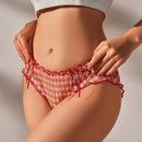 Fondo De Bikini Triangular Para Mujer Con Estampado De Cuadros Y Adorno De Lazo