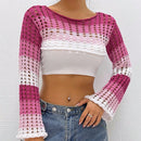 EZwear 1 Pieza Sueter De Punto Corto Con Transparencias Y Bloques De Color Para Mujer