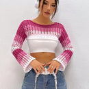 EZwear 1 Pieza Sueter De Punto Corto Con Transparencias Y Bloques De Color Para Mujer