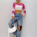 EZwear 1 Pieza Sueter De Punto Corto Con Transparencias Y Bloques De Color Para Mujer