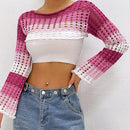 EZwear 1 Pieza Sueter De Punto Corto Con Transparencias Y Bloques De Color Para Mujer