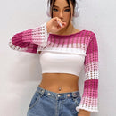 EZwear 1 Pieza Sueter De Punto Corto Con Transparencias Y Bloques De Color Para Mujer