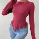 Frenchy Sueter De Mujer Con Flecos Y Dobladillo Asimetrico De Color Puro