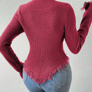 Frenchy Sueter De Mujer Con Flecos Y Dobladillo Asimetrico De Color Puro