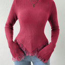 Frenchy Sueter De Mujer Con Flecos Y Dobladillo Asimetrico De Color Puro