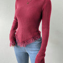 Frenchy Sueter De Mujer Con Flecos Y Dobladillo Asimetrico De Color Puro