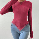 Frenchy Sueter De Mujer Con Flecos Y Dobladillo Asimetrico De Color Puro