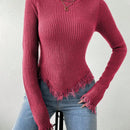 Frenchy Sueter De Mujer Con Flecos Y Dobladillo Asimetrico De Color Puro
