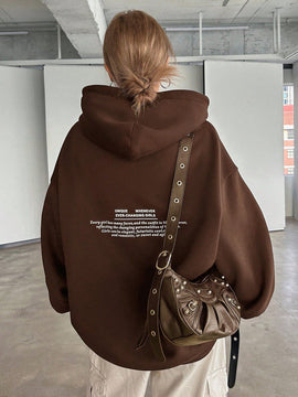Dazy sudadera con capucha de manga larga con estampado de letras minimalista, uso diario informal