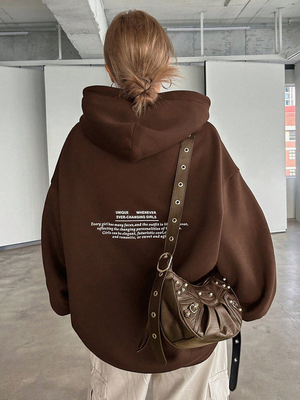 Dazy sudadera con capucha de manga larga con estampado de letras minimalista, uso diario informal
