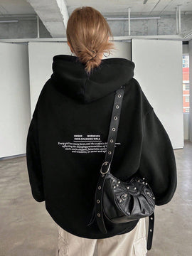 Dazy sudadera con capucha de manga larga con estampado de letras minimalista, uso diario informal