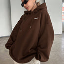 Dazy sudadera larga con capucha, holgada, con cordon y estampado de eslogan casual para mujer, otono