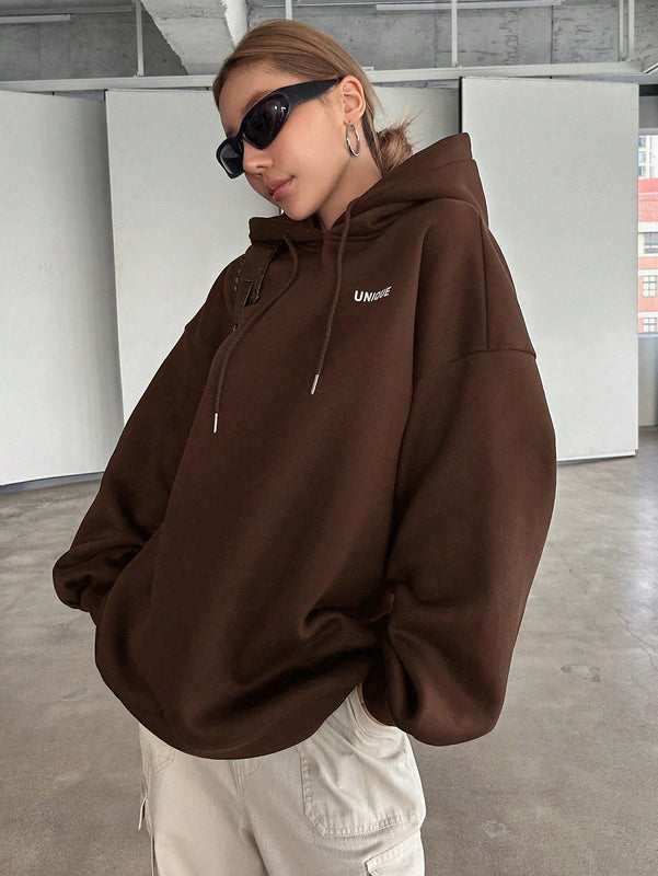 Dazy sudadera con capucha de manga larga con estampado de letras minimalista, uso diario informal