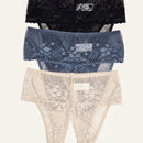 3 Piezas Ropa Interior Sexy De Encaje Con Entrepierna Abierta Y Tanga