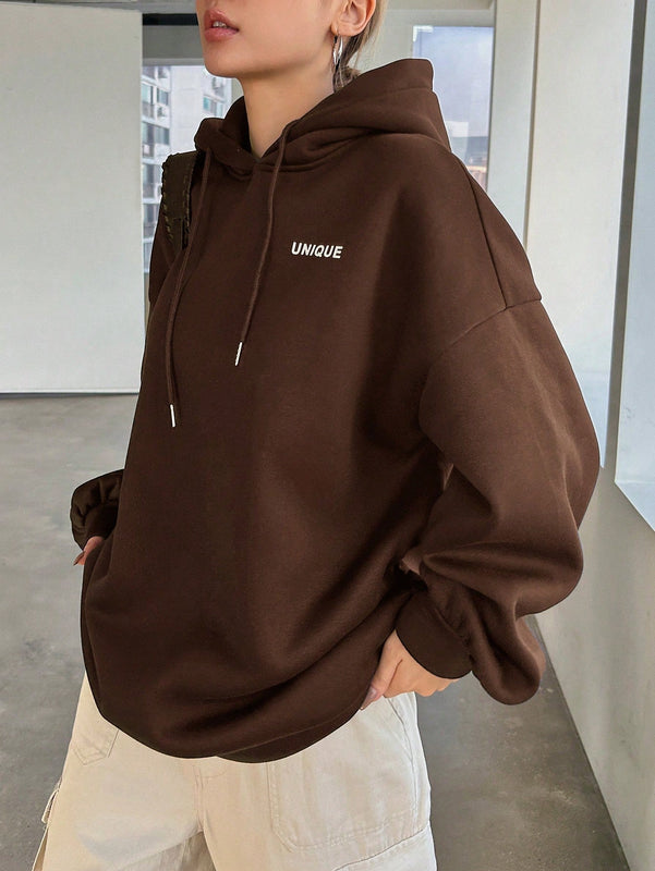Dazy sudadera con capucha de manga larga con estampado de letras minimalista, uso diario informal