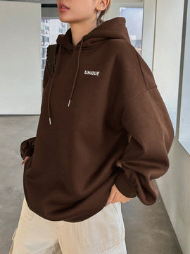 Dazy sudadera larga con capucha, holgada, con cordon y estampado de eslogan casual para mujer, otono