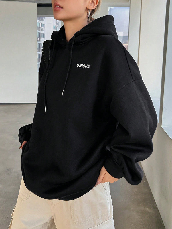 Dazy sudadera con capucha de manga larga con estampado de letras minimalista, uso diario informal