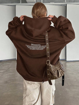 Dazy sudadera con capucha de manga larga con estampado de letras minimalista, uso diario informal