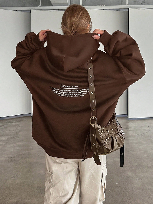 Dazy sudadera con capucha de manga larga con estampado de letras minimalista, uso diario informal
