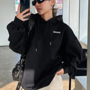 Dazy sudadera larga con capucha, holgada, con cordon y estampado de eslogan casual para mujer, otono