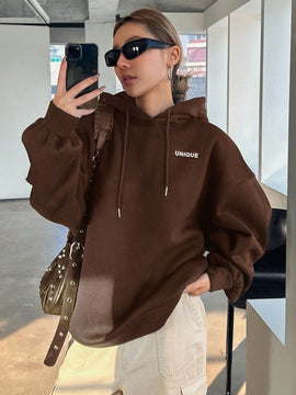 Dazy sudadera con capucha de manga larga con estampado de letras minimalista, uso diario informal