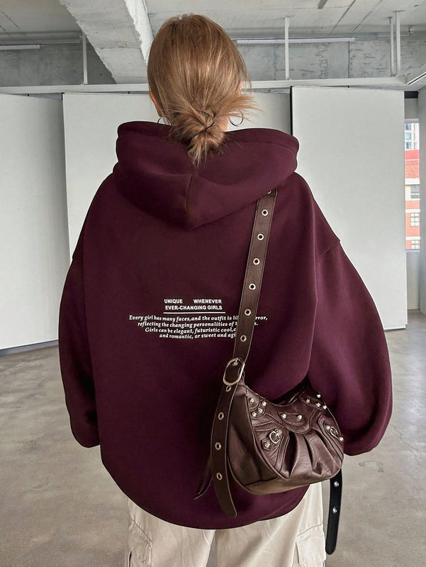 Dazy sudadera con capucha de manga larga con estampado de letras minimalista, uso diario informal