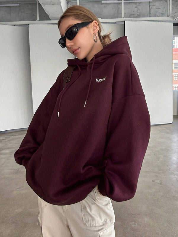 Dazy sudadera con capucha de manga larga con estampado de letras minimalista, uso diario informal