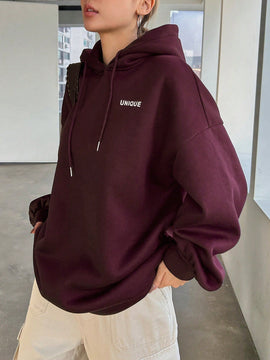 Dazy sudadera con capucha de manga larga con estampado de letras minimalista, uso diario informal