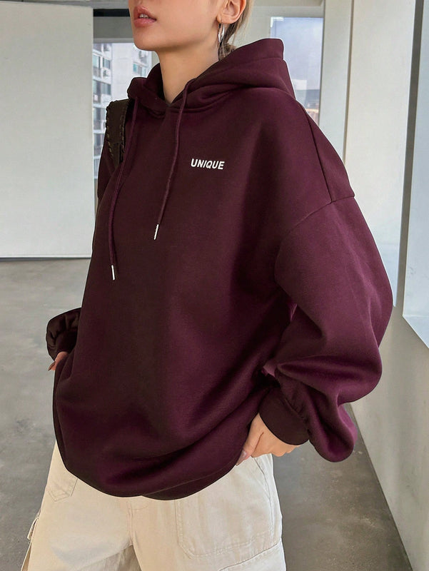 Dazy sudadera con capucha de manga larga con estampado de letras minimalista, uso diario informal