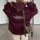 Dazy sudadera casual con capucha con cordon, estampado de letras y hombros caidos para mujer, otono/invierno