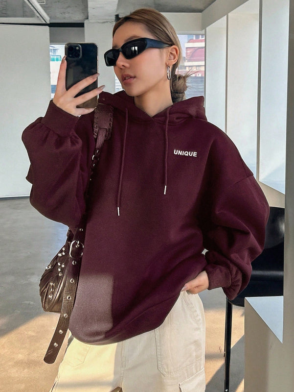 Dazy sudadera con capucha de manga larga con estampado de letras minimalista, uso diario informal