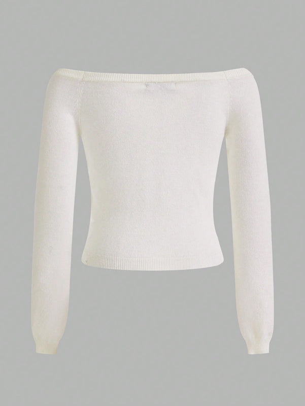 BASICS Jersey De Manga Larga Fuera Del Hombro Para Mujer