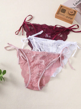 Conjunto De Tangas Triangulares De Encaje Para Mujer De 3 Piezas