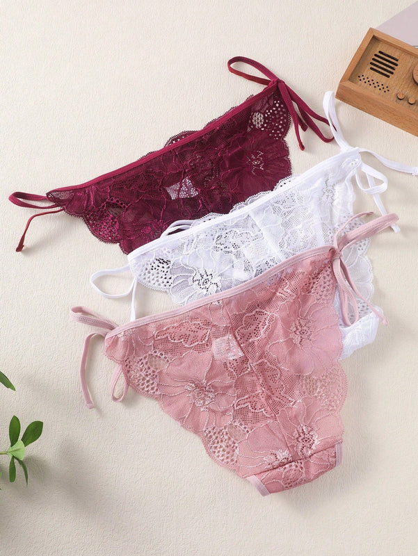 Conjunto De Tangas Triangulares De Encaje Para Mujer De 3 Piezas