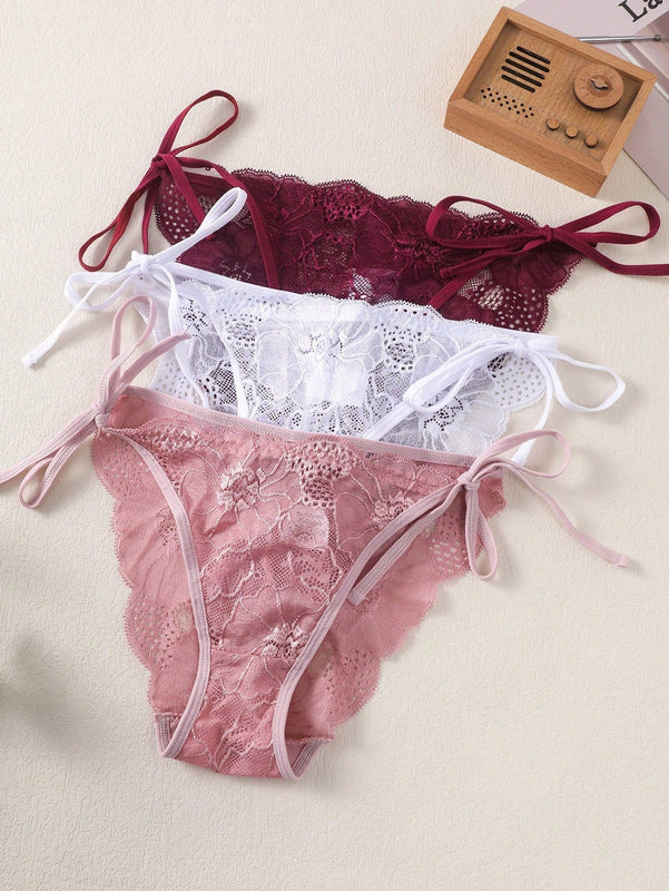 Conjunto De Tangas Triangulares De Encaje Para Mujer De 3 Piezas