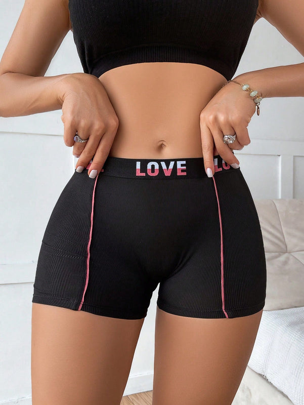 Pantalon Boyshorts Tejido Con Detalles De Letra Para Damas