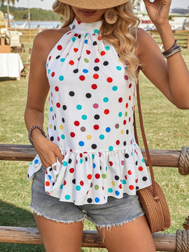 Frenchy Blusa De Cuello Halter Para Mujer Con Estampado De Lunares Coloridos